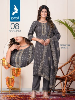 Kaya kurti by boondi 3 straight reyon block printed kurti pant with dupatta catalogue   readymade suit catalogs