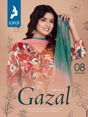 Kaya kurti by gazal 3 piece aliya with nyra cut reyon foil printed kurti catalog at wholesale price Kaya kurti