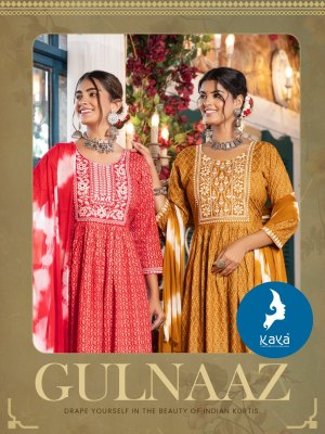 Kaya kurti by gulnaaz 3 piece nyra cut reyon printed kurti pant and dupatta at wholesale rate Kaya kurti