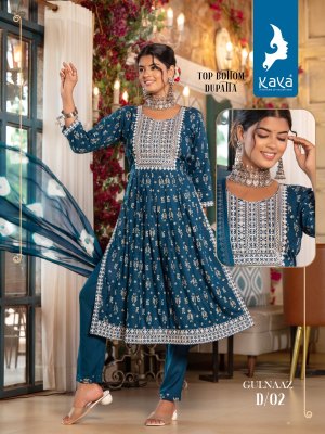 Kaya kurti by gulnaaz 3 piece nyra cut reyon printed kurti pant and dupatta at wholesale rate kurtis catalogs