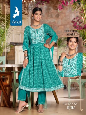 Kaya kurti by gulnaaz 3 piece nyra cut reyon printed kurti pant and dupatta at wholesale rate kurtis catalogs