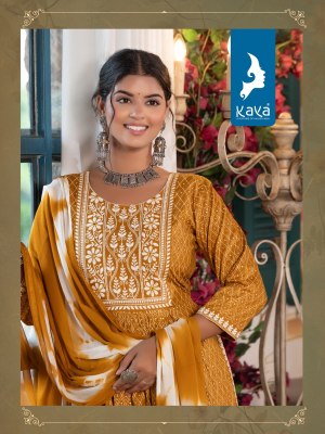 Kaya kurti by gulnaaz 3 piece nyra cut reyon printed kurti pant and dupatta at wholesale rate kurtis catalogs