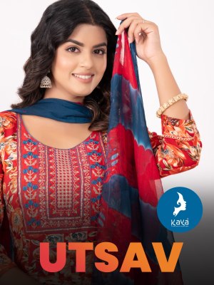 Kaya kurti by utsav reyon print with foil anarkali kurti bottom and dupatta catalogue and wholesale price Kaya kurti