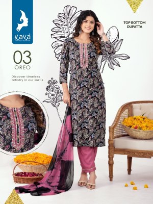 Kaya kurti presenting oreo 3 piece straight cut kurti catalog at wholesale price readymade suit catalogs