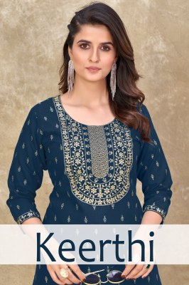 Keerthi by Banwary fashion Embroidered nack with lace and foil printed kurti catalogue at affordable rate wholesale catalogs