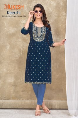 Keerthi by Banwary fashion Embroidered nack with lace and foil printed kurti catalogue at affordable rate kurtis catalogs