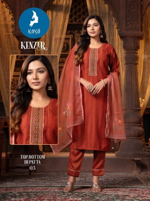 Kenzer by kaya streght cut work fancy digital printed kurti pant and dupatta set collection Kaya kurti