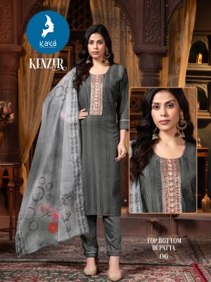 Kenzer by kaya streght cut work fancy digital printed kurti pant and dupatta set collection readymade suit catalogs