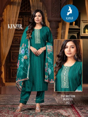 Kenzer by kaya streght cut work fancy digital printed kurti pant and dupatta set collection readymade suit catalogs