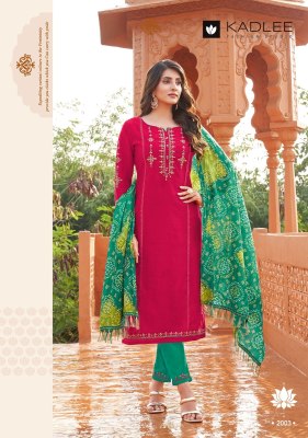 Kesar by Kadlee Thread Work Viscorse Kurti pant with Dupatta collection at affordable rate readymade suit catalogs