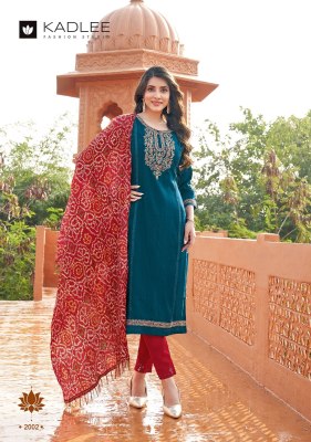 Kesar by Kadlee Thread Work Viscorse Kurti pant with Dupatta collection at affordable rate readymade suit catalogs