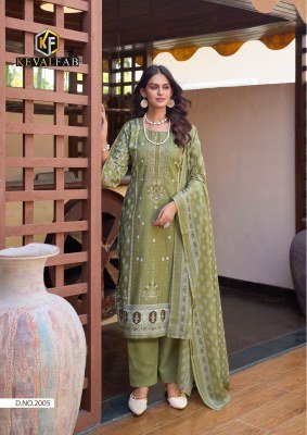 Keval Fab Jazmin Vol 2 Premium Designer Suit  Exclusive Embroidered Self Work Unstitched Cotton Suit Set Collection Wholesale dress material catalogs