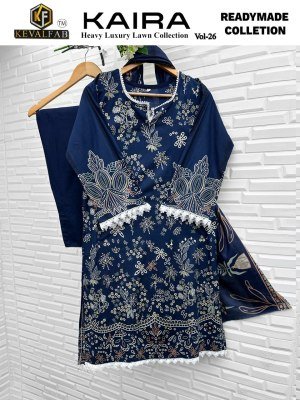Keval Fab Kaira Vol 26  Exclusive Karachi Luxury Designer Collection  Heavy Lawn Cotton Printed Top And Pant with Heavy Mal Mal Dupatta Wholesale  Karachi suits catalogs