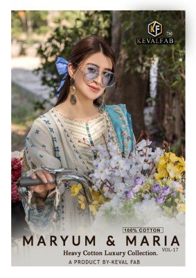 Keval Fab Maryun And Maria Vol 17 Premium Unstitched Heavy Cotton Print Suit Set Top  Bottom And Dupatta Wholesale dress material catalogs