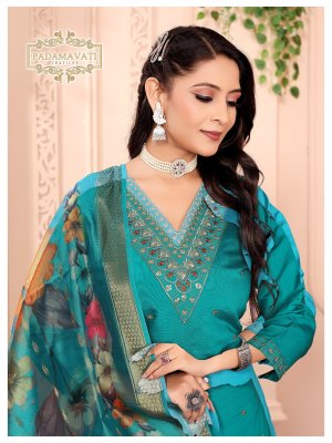 Khushi vol 7 by Padmavati Textiles Roman silk embroidered top bottom and dupatta catalogue at affordable rate readymade suit catalogs