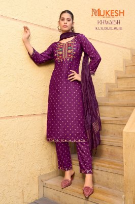 Khwaish by Mukesh reyon foil printed embroidered readymade suit catalogue at amaviexpo readymade suit catalogs
