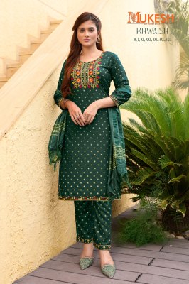 Khwaish by Mukesh reyon foil printed embroidered readymade suit catalogue at amaviexpo readymade suit catalogs