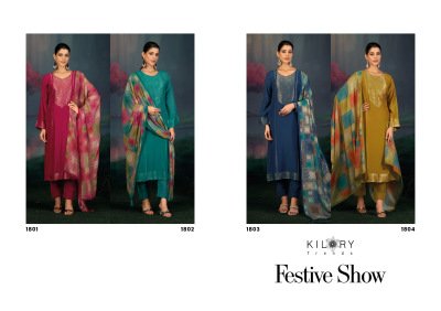 Kilory Trends Festive Show Collection Pure Muslin Jacquard Silk Unstitched Suit with Handwork And Digital Print Dupatta Wholesale dress material catalogs