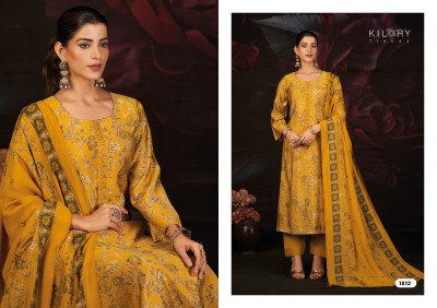 Kilory Trends  Kavira Pure Muslin Silk Unstitched Suit Set with Digital Foil Print, Beads Embroidery And Printed Dupatta Wholesale dress material catalogs