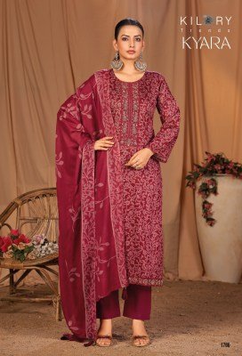 Kilory Trendz Kyara Pure Jam Silk Unstitched Suit with Digital Print And Handwork Pure Rayon Bottom And Muslin Silk Dupatta Wholesale dress material catalogs