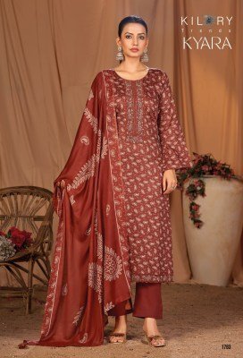 Kilory Trendz Kyara Pure Jam Silk Unstitched Suit with Digital Print And Handwork Pure Rayon Bottom And Muslin Silk Dupatta Wholesale dress material catalogs