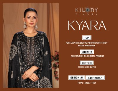 Kilory Trendz Kyara Pure Jam Silk Unstitched Suit with Digital Print And Handwork Pure Rayon Bottom And Muslin Silk Dupatta Wholesale dress material catalogs