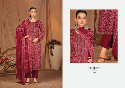 Kilory Trendz Kyara Pure Jam Silk Unstitched Suit with Digital Print And Handwork Pure Rayon Bottom And Muslin Silk Dupatta Wholesale dress material catalogs