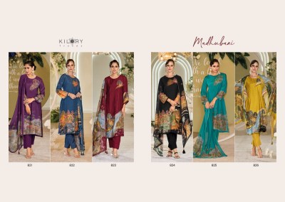 Kilory Trendz by Madhubani pure embroidered muslin digital printed unstitched salwar suit catalogue at low rate salwar kameez catalogs