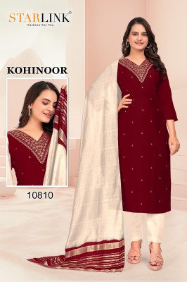 Kohinoor By Starlink Chanderi With Embroidered Neck Readymade Suit Cataklogue wholesale catalogs