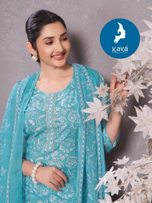 Krisha 2 by Kaya 3 piece Cotton printed Straight cut top bottom and dupatta catalogue with low rate Kaya kurti
