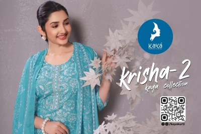 Krisha 2 by Kaya 3 piece Cotton printed Straight cut top bottom and dupatta catalogue with low rate readymade suit catalogs