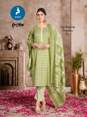 Krisha by Kaya Cotton Printed Straight Cut Readymade suit collection at low price  wholesale catalogs