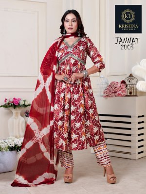 Krishna Trendz by Jannat vol 1 reyon printed readymade kurti pant and dupatta catalogue readymade suit catalogs