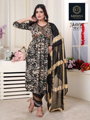 Krishna Trendz by Jannat vol 1 reyon printed readymade kurti pant and dupatta catalogue readymade suit catalogs