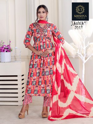 Krishna Trendz by Jannat vol 1 reyon printed readymade kurti pant and dupatta catalogue readymade suit catalogs