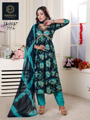 Krishna Trendz by Jannat vol 1 reyon printed readymade kurti pant and dupatta catalogue readymade suit catalogs