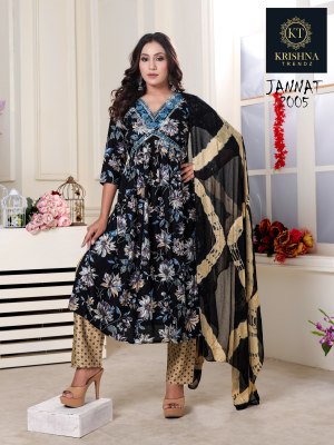 Krishna Trendz by Jannat vol 1 reyon printed readymade kurti pant and dupatta catalogue readymade suit catalogs