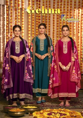 Krissa by Gehna Premium Vichitra Silk with Kasab work fancy Anarkali suit catalogue readymade suit catalogs