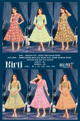 Kriti by Deecee reyon foil printed fancy flared kurti catalogue at affordable rate kurtis catalogs