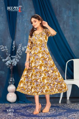 Kriti by Deecee reyon foil printed fancy flared kurti catalogue at affordable rate kurtis catalogs