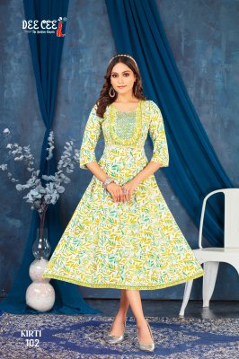 Kriti by Deecee reyon foil printed fancy flared kurti catalogue at affordable rate kurtis catalogs