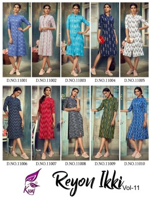 Kunj by ikki vol 11 original reyon ikkat kurti catalog at wholesale price  kurtis catalogs