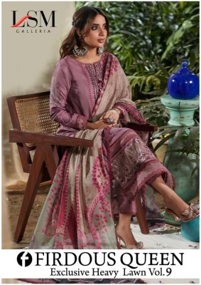 LSM Galleria brand Firdous queen lawn vol 9 karachi lawn cotton printed unstitched pakistani suit catalogue pakistani suit catalogs