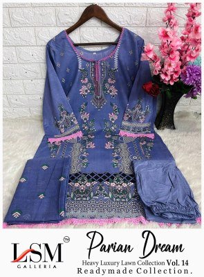 LSM Parian Dream Vol 14  Heavy Luxury Lawn 3 Piece Suit Top And Bottom Pure Heavy Lawn Dupatta Pure Cotton Wholesale Karachi suits catalogs