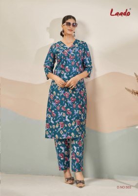 Laado Kavya Vol 5 Heavy Cotton Printed Kurti Catalogs Long Cord Set Top with Lace Printed Plazzo Pants Wholesale kurtis catalogs