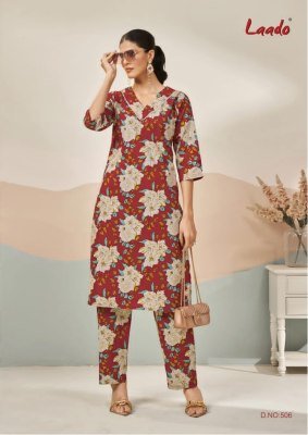 Laado Kavya Vol 5 Heavy Cotton Printed Kurti Catalogs Long Cord Set Top with Lace Printed Plazzo Pants Wholesale kurtis catalogs