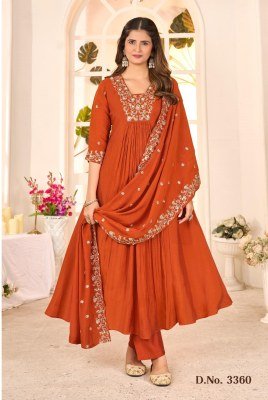Ladies Flavour D.No-3358 To 3360 Mull Chanderi Kurti with Hand Embroidery Roman Cotton Inner Ethnic Wholesale  kurti pant with dupatta Catalogs