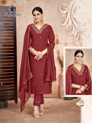 Ladies flavour by DNO 3039 to 3042 roman with heavy embroidered readymade suit catalogue at low rate Ladies Flavour