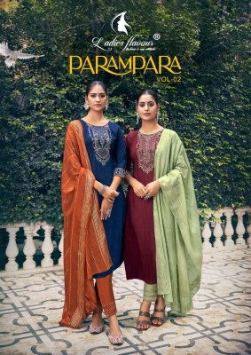 Ladies flavour by parampara 2 heavy chinon with embroidered readymade suit catalogue at wholesale price readymade suit catalogs