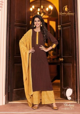 Ladies flavour by shehnaz vol 4 heavy reyon kurta palazzo with dupatta catalog at wholesale price readymade suit catalogs